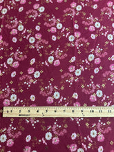 Load image into Gallery viewer, Woven (chiffon foil): 3.25 YD CUT REMNANT Berry pretty floral w/ foil floral shaped ⭐️
