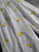 Load image into Gallery viewer, Cotton embroidered woven: 4 YD CUT REMNANT White yellow green embroidered flowers ⭐️
