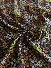 Load image into Gallery viewer, Woven (chiffon): 1 YD CUT REMNANT Black colorful pretty flowers ⭐️
