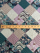 Load image into Gallery viewer, Woven 100% poly wool dobby: 4 YD CUT REMNANT Navy lilac floral patchwork ⭐️
