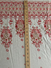 Load image into Gallery viewer, Linen: 1.75 YD CUT REMNANT Ivory red gold grand design ⭐️
