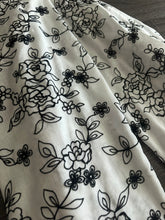 Load image into Gallery viewer, Embroidered linen blend: 4.75 YD CUT REMNANT White black embroidered floral ⭐️

