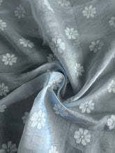 Load image into Gallery viewer, Embroidered woven: 2.5 YD CUT REMNANT Sky blue off white flowers ⭐️
