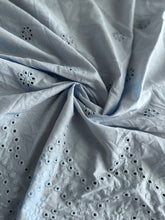 Load image into Gallery viewer, Cotton embroidered eyelet woven: 4.5 YD CUT REMNANT Light blue embroidered floral ⭐️
