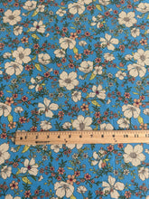 Load image into Gallery viewer, Bubble crepe woven (minimal stretch): 4.25 YD CUT REMNANT Vibrant blue khaki orange green stemmed floral ⭐️
