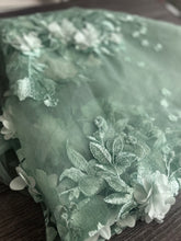 Load image into Gallery viewer, Tulle/ Mesh (embroidered 3D floral): 3.5 YD CUT REMNANT Sage floral ⭐️
