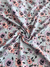 Load image into Gallery viewer, Brushed ribbed knit REMNANT(S): Sky blue lavender peach floral ⭐️
