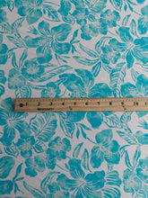 Load image into Gallery viewer, Swim spandex: 3 YD CUT REMNANT White aqua Hawaiian floral ⭐️

