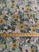 Load image into Gallery viewer, Bubble crepe woven (minimal stretch): REMNANT(S) Off white lavender blue yellow floral ⭐️
