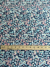 Load image into Gallery viewer, ITY moss crepe (doris crepe): 3 YD CUT REMNANT Navy aqua blue pink yellow floral ⭐️
