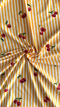 Load image into Gallery viewer, Double brushed poly: Yellow striped cherry print ⭐️
