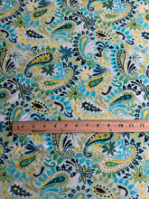 Load image into Gallery viewer, Swim spandex: 3 YD CUT REMNANT Aqua blue green yellow paisley ⭐️
