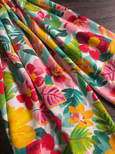 Load image into Gallery viewer, Textured stretchy knit: REMNANT(S) Off white pink mustard green tropical floral ⭐️
