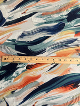 Load image into Gallery viewer, ITY w/ puff: 2 YD CUT REMNANT Navy muted teal coral ivory brush strokes ⭐️

