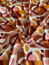 Load image into Gallery viewer, ITY Moss crepe: 3.75 YD CUT REMNANT Off white pink orange retro design ⭐️
