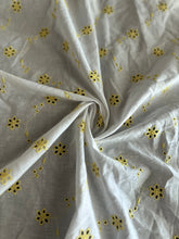 Load image into Gallery viewer, Cotton embroidered eyelet woven: 3.5 YD CUT REMNANT White yellow embroidered eyelet floral ⭐️
