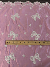 Load image into Gallery viewer, Cotton embroidered eyelet woven (scalloped edges): REMNANT(S) Barbie pink embroidered floral bow design ⭐️
