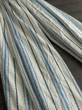 Load image into Gallery viewer, Slub challis woven: 3.25 YD CUT REMNANT Off white dark &amp; light blue line design ⭐️
