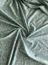 Load image into Gallery viewer, ITY Moss crepe: 4.25 YD CUT REMNANT Off white light Tiffany blue floral ⭐️
