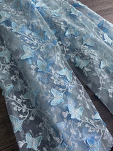 Load image into Gallery viewer, Tulle/ Mesh (embroidered full butterflies): 3.5 YD CUT REMNANT Baby blue butterflies 🦋
