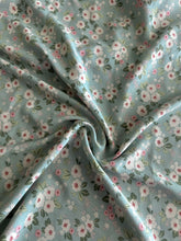 Load image into Gallery viewer, Crepe woven: 2.5 YD CUT REMNANT Light blue green pretty floral ⭐️
