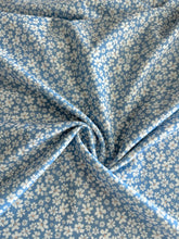 Load image into Gallery viewer, ITY Moss crepe (heavy): 2 YD CUT REMNANT Baby blue white yellow center floral ⭐️
