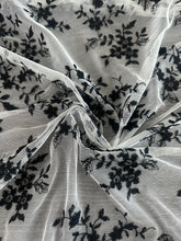 Load image into Gallery viewer, Mesh: 3 YD CUT REMNANT White black embroidered floral ⭐️
