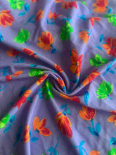 Load image into Gallery viewer, Stretchy knit: REMNANT(S) Deep lavender bright green orange floral ⭐️
