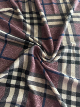 Load image into Gallery viewer, Sweater knit: 3.5 YD CUT REMNANT Purple mauve khaki blue hint plaid ⭐️

