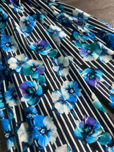 Load image into Gallery viewer, Textured stretchy knit: 1 YD CUT REMNANT Navy white striped beautiful blue indigo teal floral ⭐️
