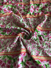 Load image into Gallery viewer, Rayon linen: 3.5 YD CUT REMNANT Off white magenta green flowers ⭐️
