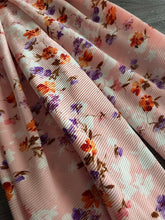 Load image into Gallery viewer, Pleated poly interlock: 3.25 YD CUT REMNANT Pink purple burnt orange floral ⭐️
