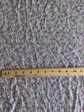 Load image into Gallery viewer, Rayon crinkle embroidered eyelet woven: 3.25 YD CUT REMNANT Lavender lilac green floral ⭐️
