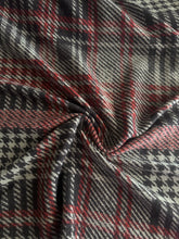 Load image into Gallery viewer, Sweater knit: 3.5 YD CUT REMNANT Brown red tan plaid ⭐️
