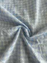 Load image into Gallery viewer, Cotton embroidered woven: 3.25 YD CUT REMNANT Picnic white baby blue embroidered flowers ⭐️
