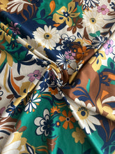 Load image into Gallery viewer, Double brushed poly: White brown green deep blue orange yellow groovy floral ⭐️
