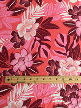 Load image into Gallery viewer, Swim spandex: 3.25 YD CUT REMNANT Red orange mauve pink berry floral ⭐️
