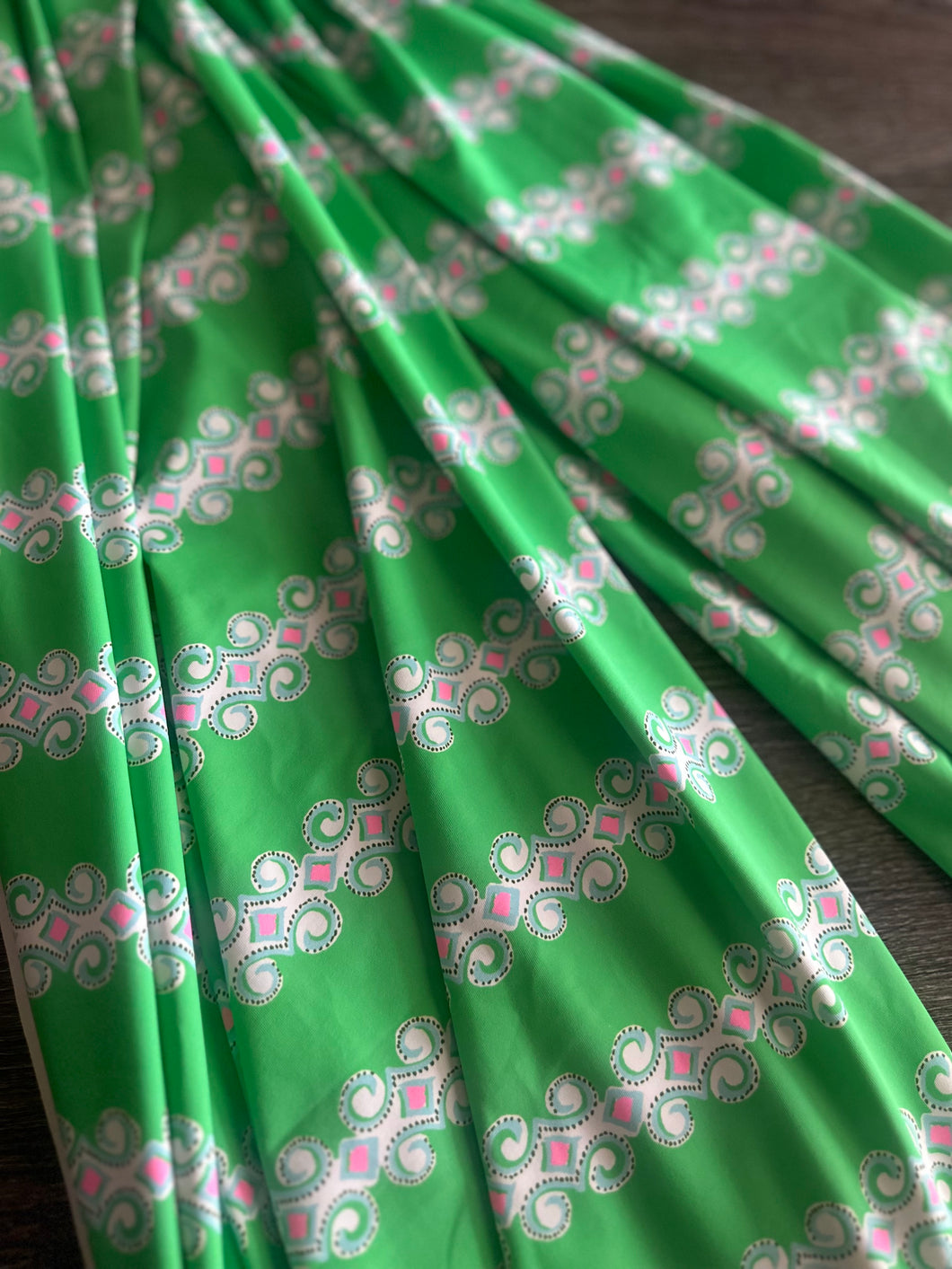 Swim spandex: REMNANT(S) Lime green fancy pattern ⭐️