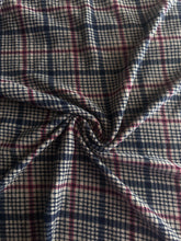 Load image into Gallery viewer, Sweater knit: 4 YD CUT REMNANT Tan dark red navy plaid ⭐️
