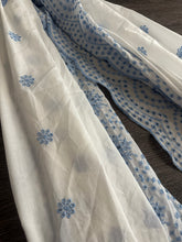 Load image into Gallery viewer, Cotton embroidered eyelet woven: 1.75 YD CUT REMNANT White baby blue embroidered floral ⭐️
