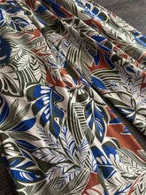 Load image into Gallery viewer, Swim spandex: 3 YD CUT REMNANT Beige forest green blue copper leaves ⭐️
