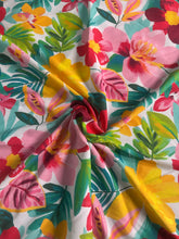 Load image into Gallery viewer, Textured stretchy knit: REMNANT(S) Off white pink mustard green tropical floral ⭐️
