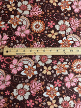 Load image into Gallery viewer, Stretchy knit: 1.25 YD CUT REMNANT Dark brown pink tan floral ⭐️
