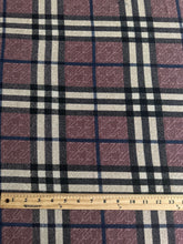Load image into Gallery viewer, Sweater knit: 3.5 YD CUT REMNANT Purple mauve khaki blue hint plaid ⭐️
