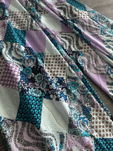 Load image into Gallery viewer, Woven 100% poly wool dobby: 4 YD CUT REMNANT Navy lilac floral patchwork ⭐️
