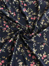 Load image into Gallery viewer, ITY (short width): 3 YD CUT REMNANT Navy pink yellow vined floral ⭐️
