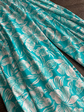 Load image into Gallery viewer, Swim spandex: 3 YD CUT REMNANT Aqua blue off white Hawaiian floral ⭐️
