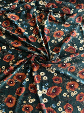 Load image into Gallery viewer, ITY Moss crepe: 2.5 YD CUT REMNANT Hunter green dark rust blue beige floral ⭐️
