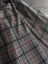 Load image into Gallery viewer, Sweater knit: 4 YD CUT REMNANT Tan dark red navy plaid ⭐️
