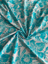 Load image into Gallery viewer, Swim spandex: 3 YD CUT REMNANT White aqua Hawaiian floral ⭐️
